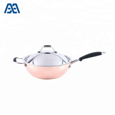 Professional Design Economic Induction Tri-ply Copper Wok